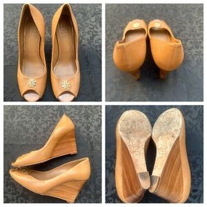 Tory Burch Brown Leather Peep Toe Wedge Pump Heel 
Size 6 1/2 B10